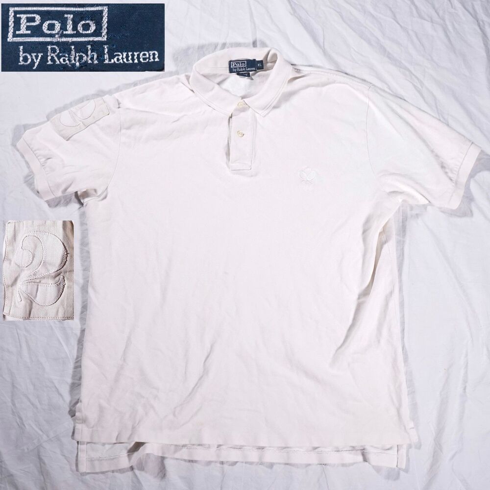 Polo Ralph Lauren Club Tennis Polo Big Pony Number 2 Patch White Mens XL